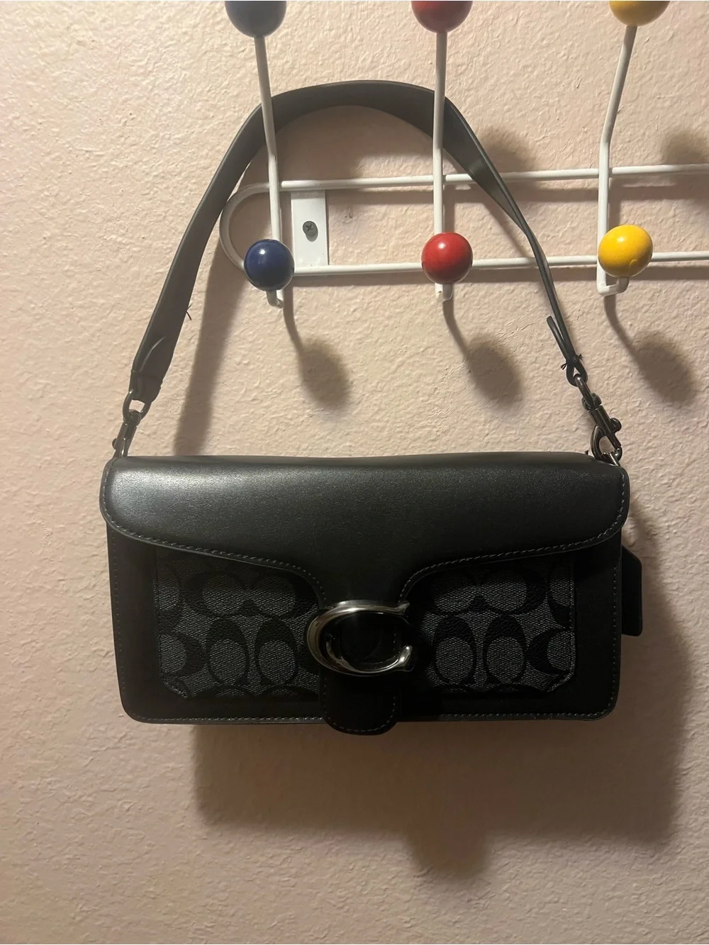 Coach Black Signature Canvas Shoulder Bag with Leather Flap - Picture 1 of 4